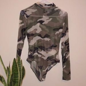 Forever 21 Sheer Camo Bodysuit